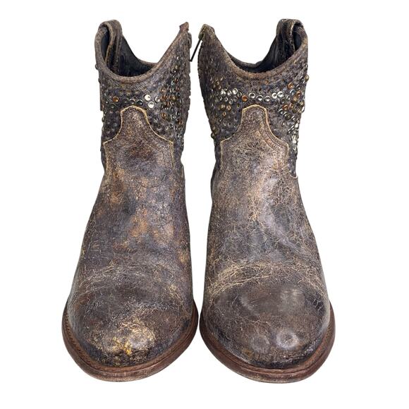Frye Women’s Deborah Brown Distressed Studded Western Ankle Boot Size US 8 - Picture 7 of 12